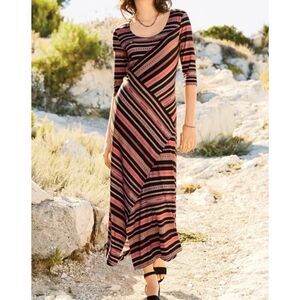 Peruvian Connection Dress Small Asymetical Maxi Southwestern Stripe Viscose